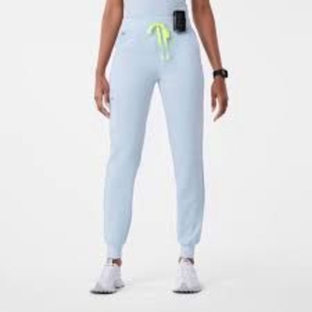 NWT women’s FIGS Zamora Blue with Neon WAIST TIE Jogger Scrub Pants SZ XS